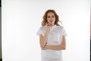 Uniforma medicala FABS stretch (cu elastan) cu pantalon pentru femei-Roz pal - Img 4