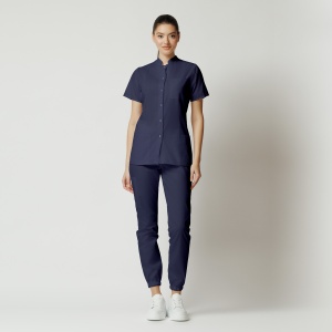 Uniformă medicală Mia cu jachetă mânecă scurtă și pantaloni jogger-Bleumarin