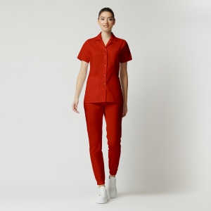Uniformă medicală Nora cu jachetă mânecă scurtă și pantaloni jogger-Rosu