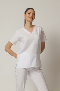 Uniformă Medicală OPTIM din Microfibră cu Inserție Albă și Pantalon Cambrat-Gri - Img 11
