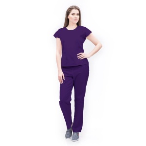 Uniforma medicala SPRINT stretch (cu elastan) cu bluza cambrata si pantalon pentru femei-Liliac - Img 1