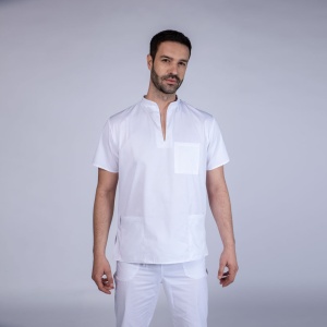 Uniformă medicală Stil pentru bărbați, din vâscoză cu 9% elastan-Alb