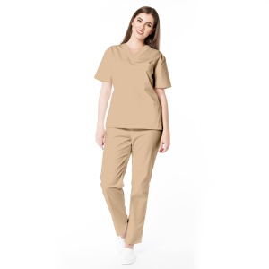 Uniforma medicala stretch (cu elastan) cu pantalon pentru femei KULT -Bej