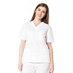 Bluza medicala KULT clasica din poplin pentru femei-Alb