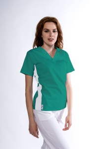 Bluza medicala KULT stretch (cu elastan) Verde menta cu contrast Alb lateral