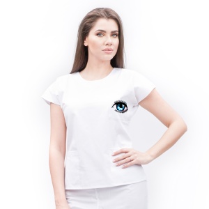 Bluza medicala SPRINT cambrata din poplin pentru oftalmologi-Alb - Img 1