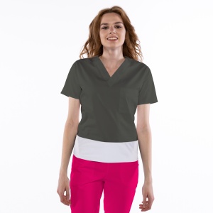 Bluza medicala stretch KULT (cu elastan) Gri metal cu contrast Alb pentru femei