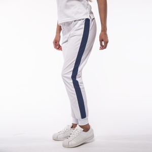 Pantalon medical ART stretch (cu elastan)Alb contrast Albastru nocturn cu buzunare si mansete pentru femei