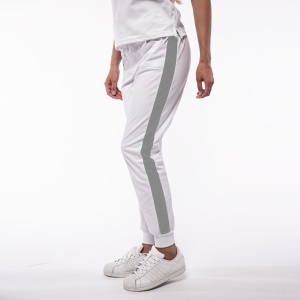 Pantalon medical ART stretch (cu elastan) Alb contrast Gri cu buzunare si mansete pentru femei