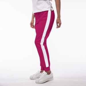 Pantalon medical ART stretch (cu elastan)Magenta contrast Alb cu buzunare si mansete pentru femei