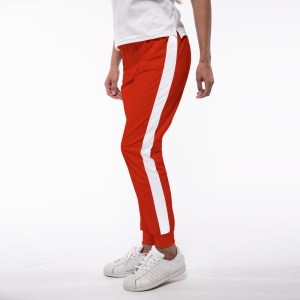 Pantalon medical ART stretch (cu elastan)Rosu contrast alb cu buzunare si mansete pentru femei