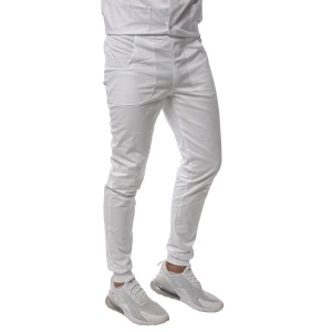 Pantaloni medicali ART stretch (cu elastan) cu manseta pentru barbati-Alb