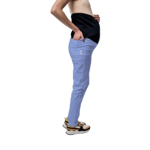 Pantaloni medicali ART stretch (cu elastan) pentru viitoare mamici-Azur - Img 1