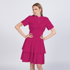 Rochie medicala stretch (cu elastan) FRILL -Magenta