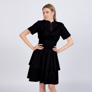 Rochie medicala stretch (cu elastan) -FRILL-Negru