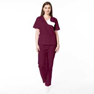 Uniformă Medicală Chic din Poplin cu pantalon clasic-Visiniu