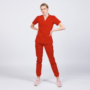 Uniforma medicala CLASS stretch (cu elastan) cu pantalon jogger pentru femei-Rosu - Img 1