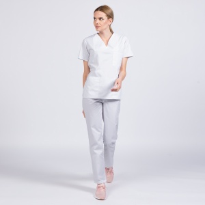 Uniforma medicala CLASS stretch (cu elastan) cu pantalon pentru femei-Alb - Img 1