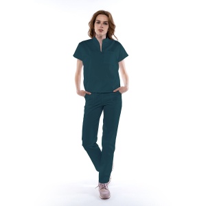Uniforma medicala FABS stretch (cu elastan) cu pantalon pentru femei-Verde marin - Img 1