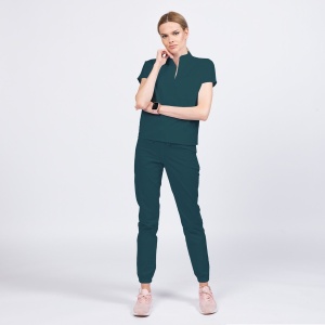 Uniforma medicala FABS stretch cu pantalon jogger pentru femei-Verde marin - Img 1