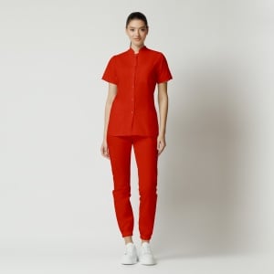 Uniformă medicală Mia cu jachetă mânecă scurtă și pantaloni jogger-Rosu