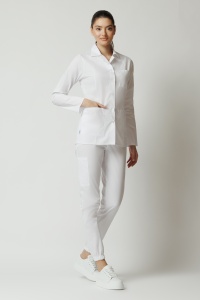 Uniformă medicală Nora cu jachetă mânecă lungă și pantaloni jogger-Alb