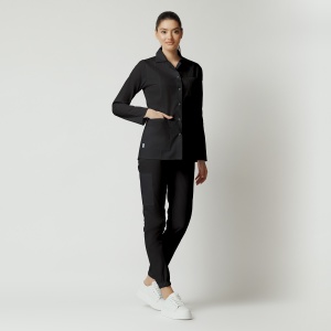 Uniformă medicală Nora cu jachetă mânecă lungă și pantaloni jogger-Negru