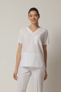 Uniformă Medicală OPTIM din Microfibra cu Inserție Albă și Pantalon Cambrat-Rosu - Img 3