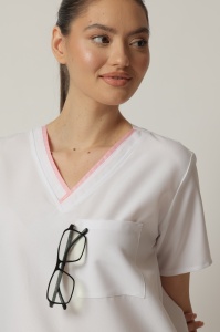 Uniformă Medicală OPTIM din Microfibră cu Inserție Albă și Pantalon Cambrat-Gri - Img 2