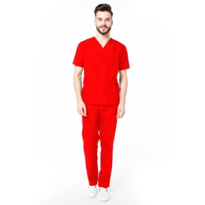 Uniforma medicala stretch CLASS (cu elastan) cu pantaloni pentru barbati -Rosu