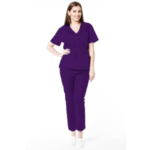Uniforma medicala stretch (cu elastan) Liliac-bluza cambrata cu snur si pantalon pentru femei Doll - Img 1