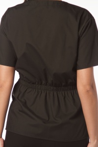 Uniforma medicala stretch DOLL (cu elastan) Negru - cu contrast, bluza cambrata cu snur si pantalon pentru femei - Img 2