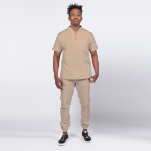 Uniforma medicala stretch STIL (cu elastan) cu pantaloni jogger pentru barbati -Bej