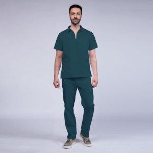 Uniforma medicala stretch TREND (cu elastan) cu pantaloni pentru barbati -Verde marin