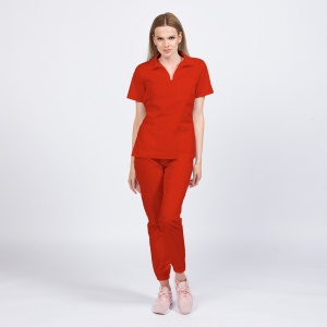 Uniforma medicala TREND cu pantaloni jogger pentru femei-Rosu