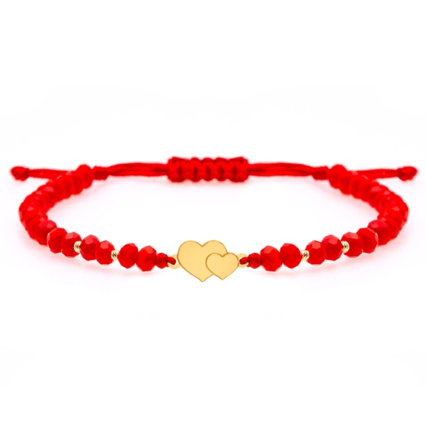Bratara snur si inimioare duble personalizabile din aur 14k + bile