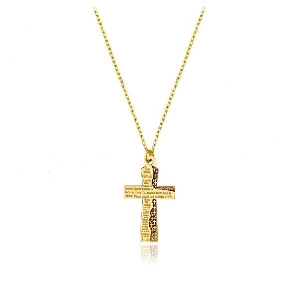 Colier cu cruce Tatal Nostru din aur 14k
