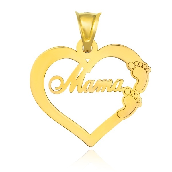Pandantiv din aur 14k - Mama si talpite bebe personalizabile