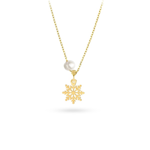 Colier Snow Pearl cu perla de cultură și fulg de nea din aur 14K