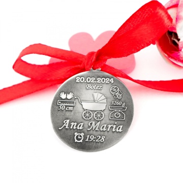 Banut Argint 2.5cm pentru botez - mot - cu personalizare 3D Baby - Img 2