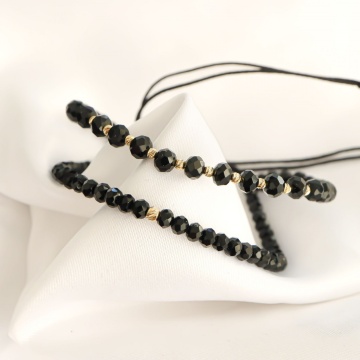 Bratara Black Only 2 in 1 cu cristale de sticla in 2 dimensiuni si bilute din aur 14k - Img 2