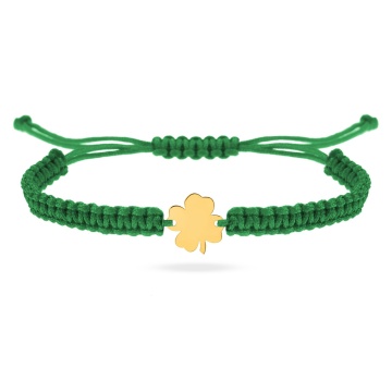 Bratara cu snur si trifoi personalizabil din aur 14k