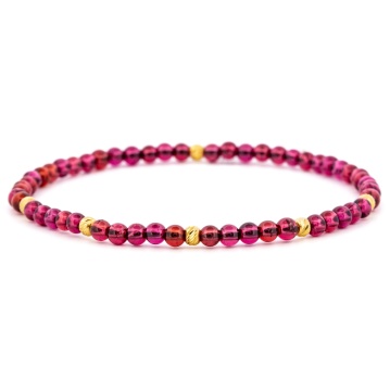 Brățară elastică cu Granat Natural de 3mm și 6 bile aur 14K