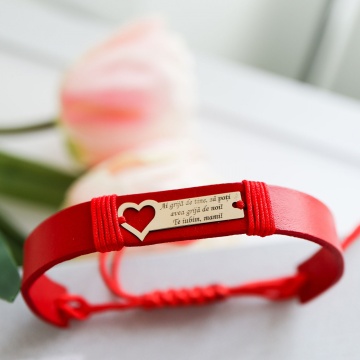 Bratara Heart din AUR 14K si Piele Naturală - Img 3