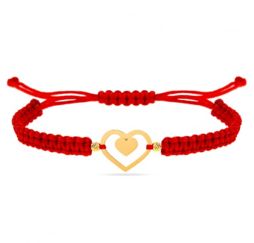 Bratara Love Duette cu snur si inimioare din Aur 14k