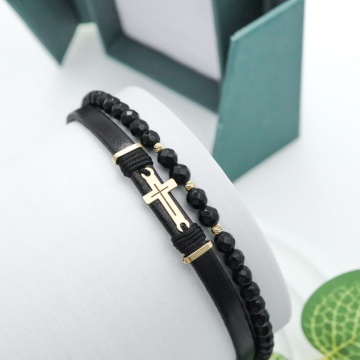 Bratara Onix Faith din AUR 14K si Piele Naturală - Img 4