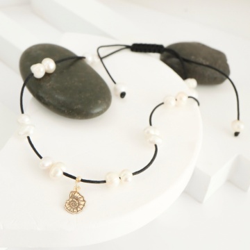 Brățară reglabila de picior Sea Shell cu perle de cultură și pandantiv din aur 14K - Img 2