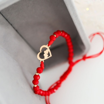Bratara snur si inimioare personalizabile cu initiale din aur 14k + bile - Img 2