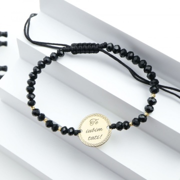 Bratara te iubim tati cu snur si disc 16mm din aur 14k + bilute - Img 2