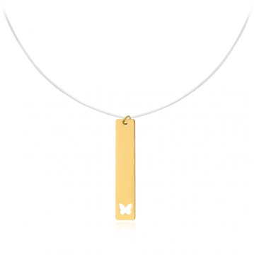 Colier cu fir transparent si placuta personalizabila din Aur 14k - Img 2
